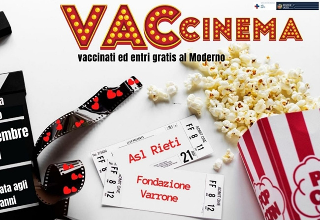 'Vaccinati! e voli al cinema gratis': a S. Giorgio VAC-cinema l’Open Day di Asl Rieti e Fondazione Varrone 